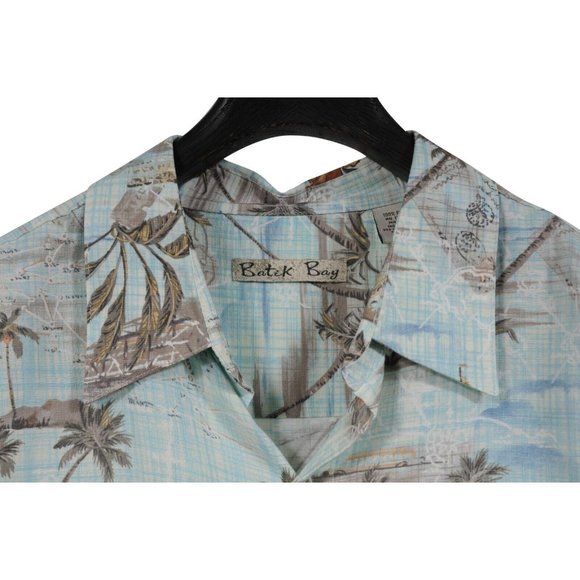 Batik Bay Mens Vintage Hawaiian Button Down Shirt SIze Large Mint Green Rayon - Picture 3 of 7